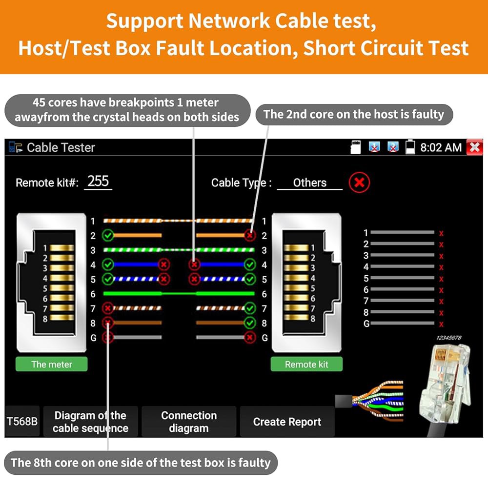 Rsrteng 네트워크 케이블 테스터, RJ45, 카메라 Cat6, 측정, 2개, 5E, 지원, 테스트, 위치 6E용 합선 호스트/테스트 사용 Cat5, 원격 키트 NO.255 - 상세 이미지 2