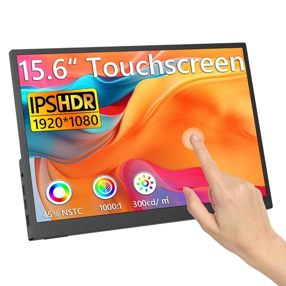 Viyivwine 휴대용 모니터 터치스크린, 15.6인치 킥스탠드 C USB 여행용 스피커가 스크린 익스텐더, FHD 터치 및 IPS 노트북 스위치용 Xbox HDMI 모니터, - 상품 이미지