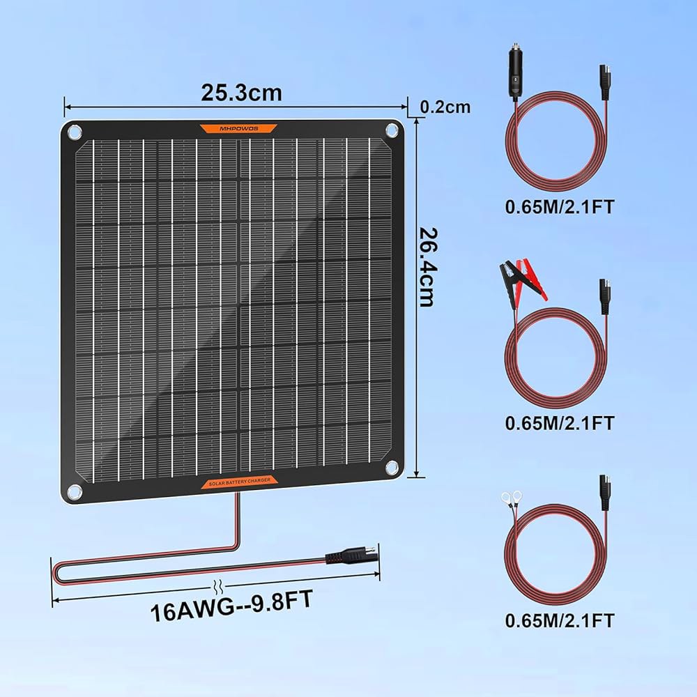 태양열 배터리 충전기 10W 12V 트리클 자동차 유지 관리기 악어 클립이 장착된 카 보트 RV용 휴대용 방수 전력 10W Solar Panel - 상세 이미지 2