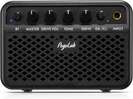 POGOLAB [해외]포고랩 미니 기타 앰프 5W 소형 휴대용 전기 클린 및 드라이브 이펙트 2채널 헤드폰 잭이 있는 충전식 블루투스 스피커 일상 연습용(블랙) Black