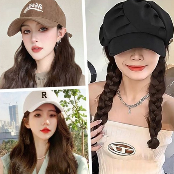 일체형 모자 가발 웨이브 여자 모자 가발 통가발 브라운 블랙 - 상품 이미지