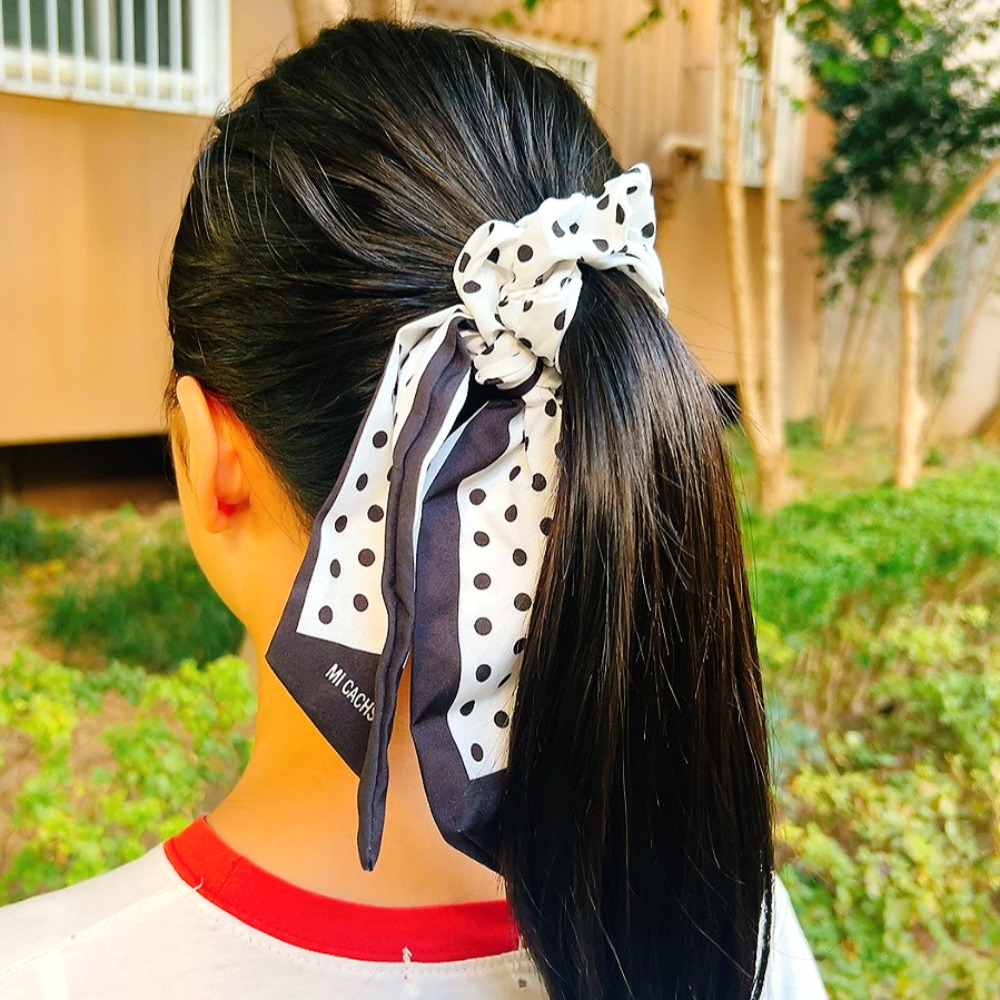 화이트 곱창밴드 땡땡이 헤어밴드 - 상품 이미지