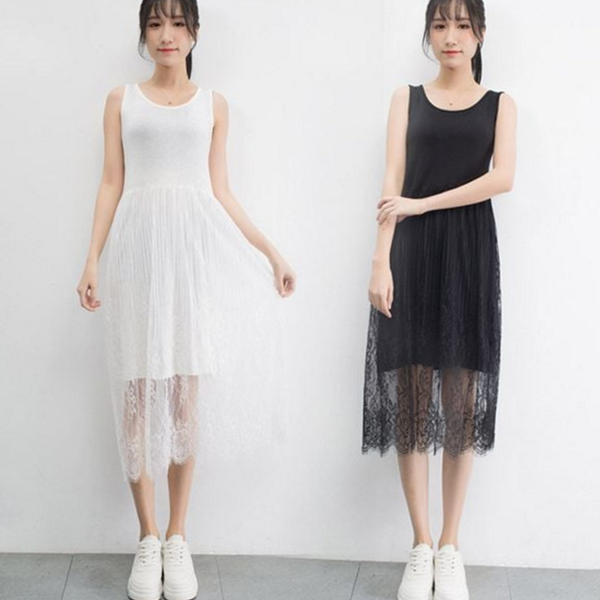레이어드 여성 민소매 원피스 플리츠 여성 레이스 원피스 여름 나시 - 상품 이미지