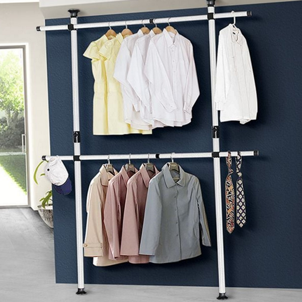 튼튼한 고정식 행거 조립식 2단 행거 기둥형 아이보리 천장 - 상품 이미지