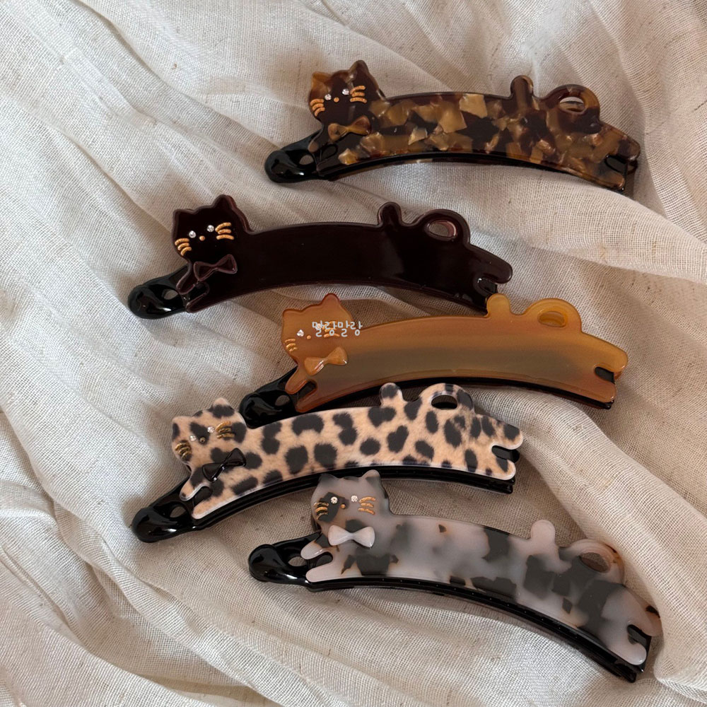 깜찍한 고양이 바나나핀 포니테일 머리핀 셀룰로오스 헤어집게삔 - 상품 이미지