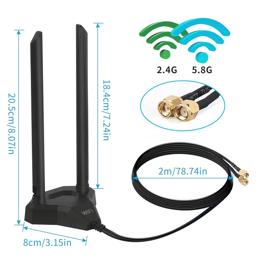 Nelawya 듀얼 밴드 Wi-Fi 안테나 라우터 어댑터 카드 WLAN 2.4GHz RP-SMA 실내 5GHz 무선 PCI 마그네틱 보안 8dBi Dlink와 베이스 호환 블루투스 - 상세 이미지 2