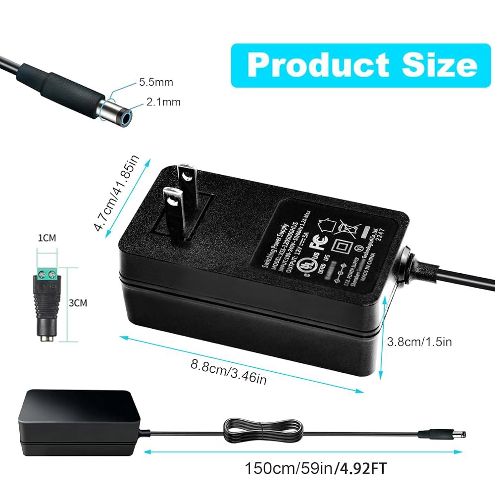 Meiyue 12V 5A 전원 공급 스피커 카메라 x 포함 12볼트 60W UL 변압기, 커넥터 DC 어댑터, 조명 CCTV용 장치 AC/DC 5.5 LED 100V-240V 스트 - 상세 이미지 3