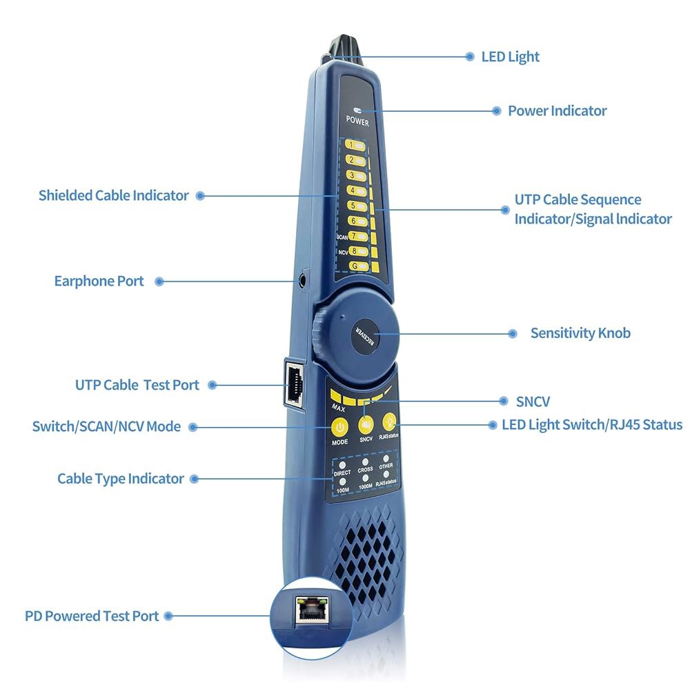 Rsrteng 케이블 트레이서 WT255, 와이어 네트워크 박스 테스트, 트래커 단락 위치, J45 BNC, 오류 RVV 테스트 지원, 카메라 호스트/테스트 테스터 사용 전화선 - 상세 이미지 2