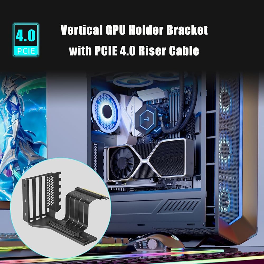GLOTRENDS 2-슬롯 GPU 지원 브래킷, 수직 마운트용 180mm PCIe 4.0 라이저 케이블, RTX 40/30 시리즈 및 Radeon RX7000/RX6000 시리즈와 - 상세 이미지 2