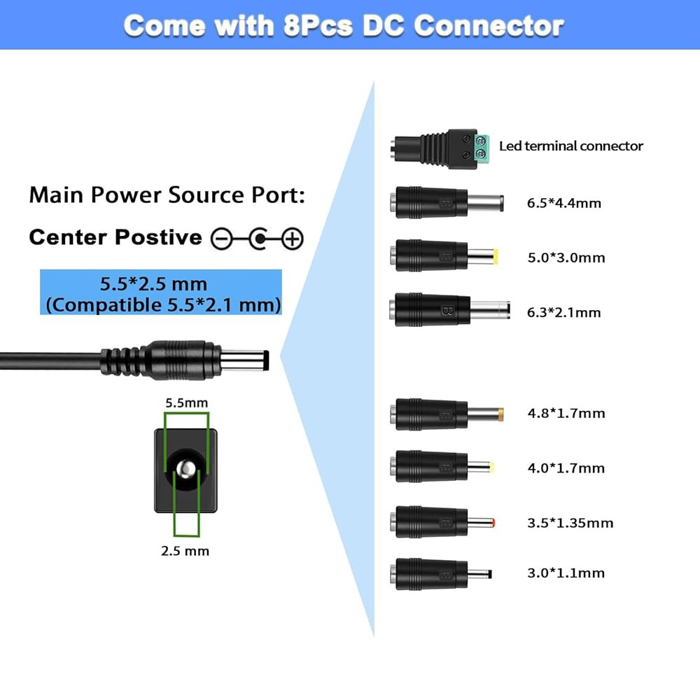 TKDY 12V 5A DC 전원 스트립, 라우터, 보안 카메라 12Vdc 모니터용, 팁과 100-240V 변압기, LED LCD 장치 8개의 어댑터 5.5x2.5mm 공급 AC - 상세 이미지 3