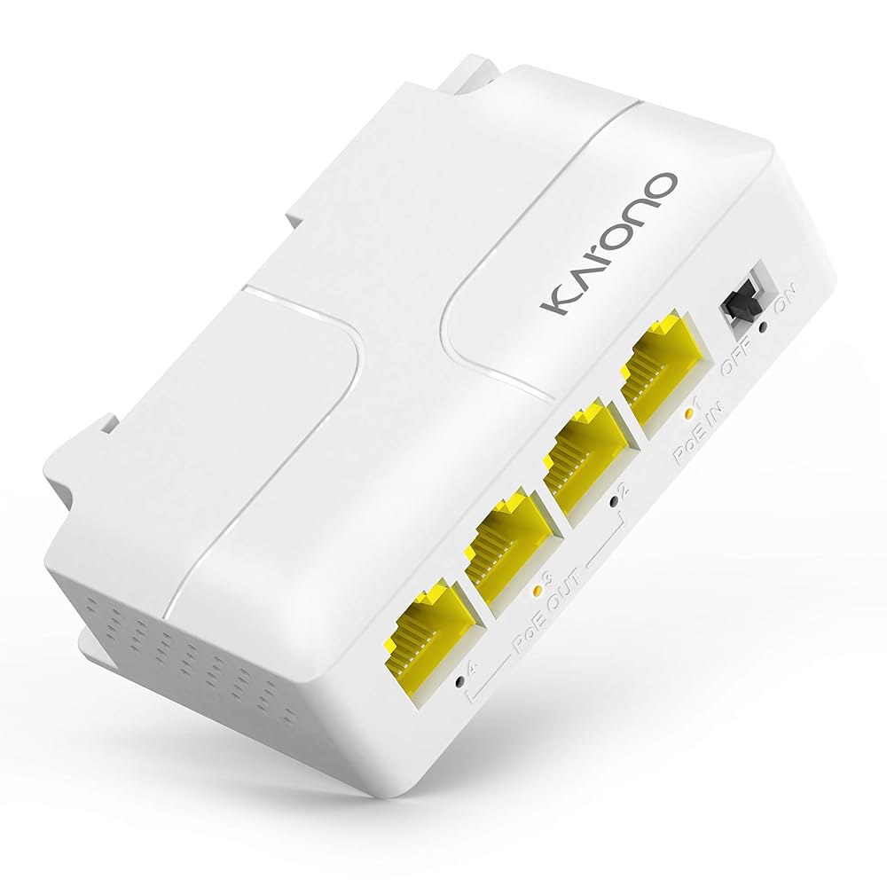 Karono 4 포트 기가비트 PoE 플레이 출력, 부스터, 플러그 3 / VLAN, 지원 1000Mbps 마운트 Din-Rail 익스텐더/리피터, 스위치 패스스루 POE 벽 앤 - 상품 이미지