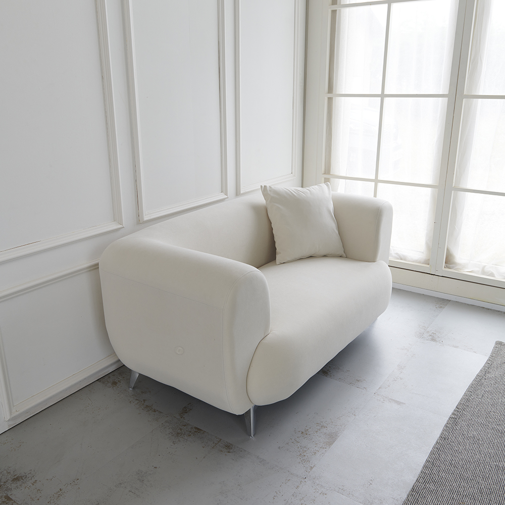 패브릭 소파 스툴미포함, 아이보리, 2인용