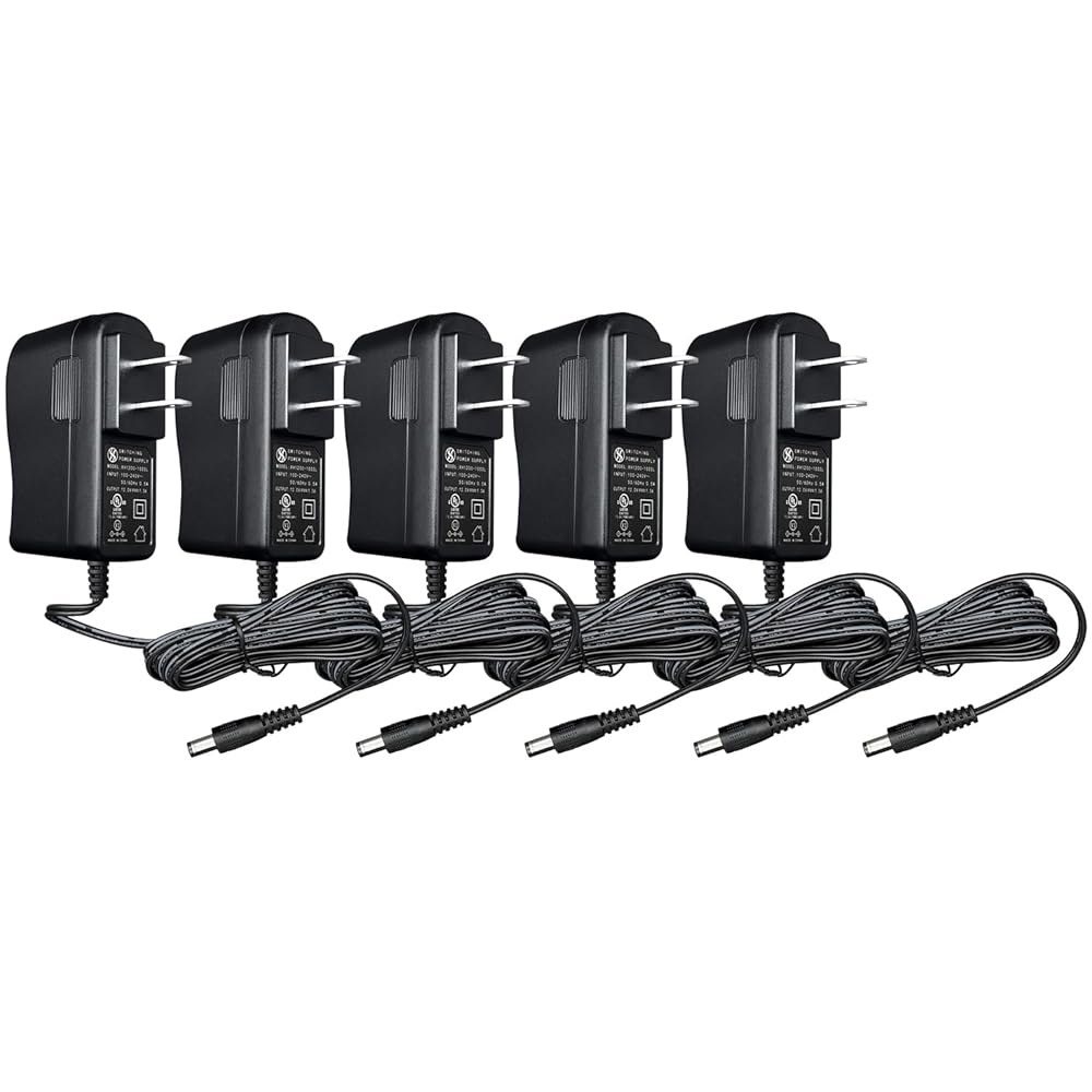 UL 등록 5팩 12V 1A 조명, 전원 1000mA 등을 12W 스위칭 GPS, LED 공급 스캐너 스피커, 어댑터, 위한 3m(10피트) 어댑터 CCTV 라우터, AC/DC - 상품 이미지