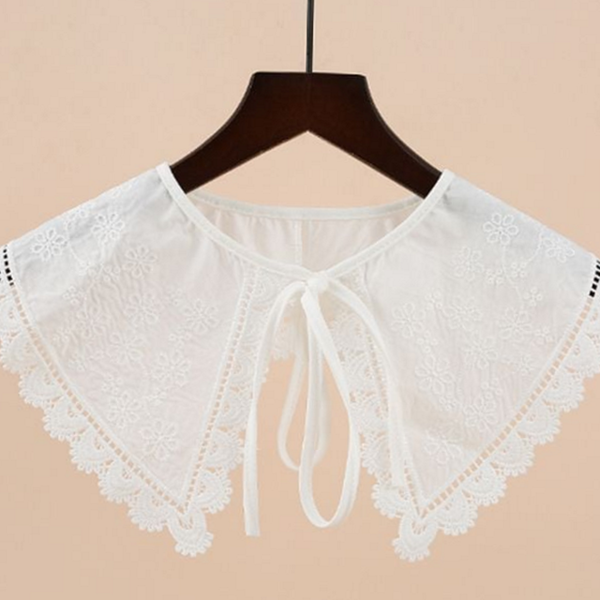 꽃무늬 넥 카라 레이스 케이프 페이크 카라 블라우스 코디 - 상품 이미지