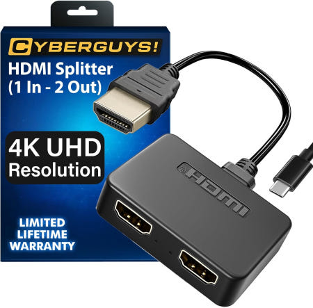 [해외]사이버 여러분! 듀얼 모니터용 HDMI 스플리터 2포트 케이블 더블 어댑터 1인치 2아웃 4K@30Hz TV 모니터 프로젝터 PS4 Xbox용 2.5피트 USB 전원 포함