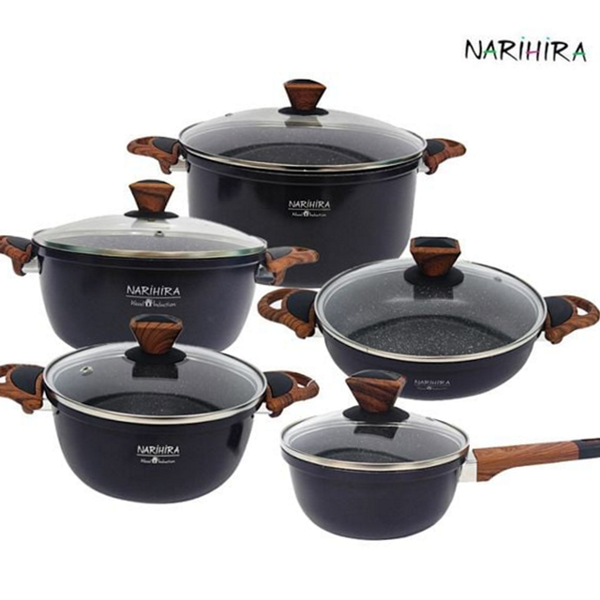 가정용 주방 냄비 세트 인덕션 스톤 코팅 냄비 하이브리드 대리석 - 상품 이미지