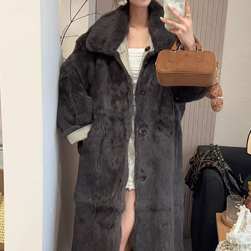 여성 리얼 양털100 퍼카라 무스탕 롱코트 렉스퍼안감 겨울 아우터 이미지 6