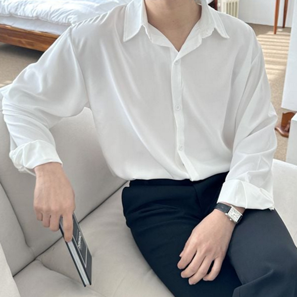 루즈핏 남성 긴 팔 셔츠 베이직 남성 카라 남방 캐주얼 - 상품 이미지