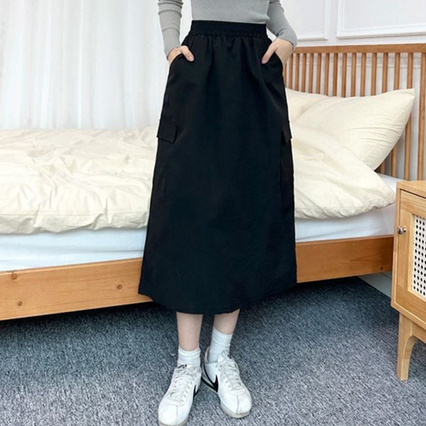 데일리 여성 롱 스커트 트레이닝 여자 밴딩 스커트 바스락 카고 - 상세 이미지 2
