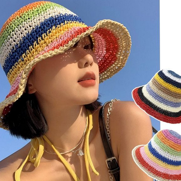 여름 여성 밀짚 버킷 햇 라피아 파피루스 버킷 햇 휴양지 - 상품 이미지