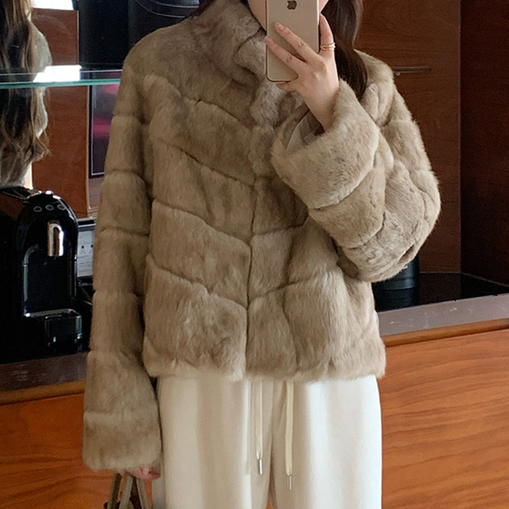 여성 천연모피 레빗퍼 코트 겨울 데일리 아우터 - 상세 이미지 3
