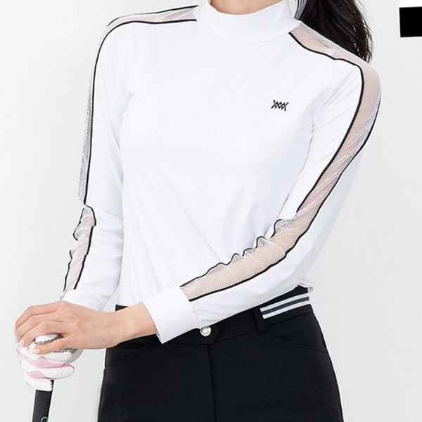활동복 여성 이너 티셔츠 라운드 여성 망사 티셔츠 하이넥 기능성 - 상품 이미지