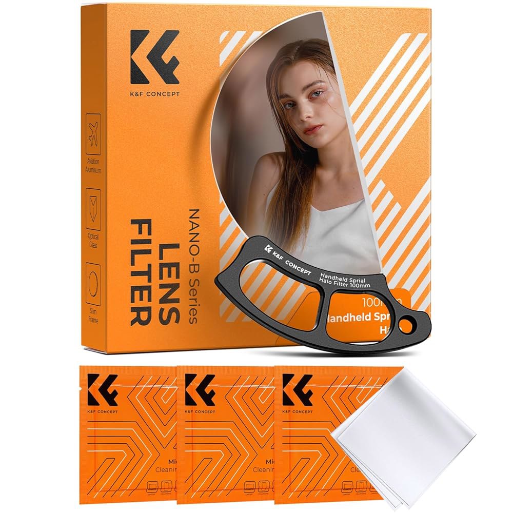 K&F 컨셉 100mm 나선형 헤일로 카메라 렌즈 필터 특수 효과 클리어 광학 유리 청소용 천 포함 - 상품 이미지