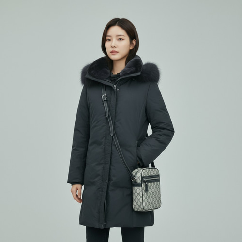 엄마옷 조이마담 J3383 폭스후드 렉스퍼 비즈 덕다운 패딩 코트 점퍼 중년여성의류 - 상세 이미지 2