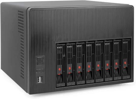 AUDHEID K7 8 베이 NAS 케이스 컴퓨터 인클로저 호환 Micro-ATX Mini-ITX 마더보드 팬 3개 트레이 8개 2.5/3.5인치 가정용 네트워크 연결 스토리지