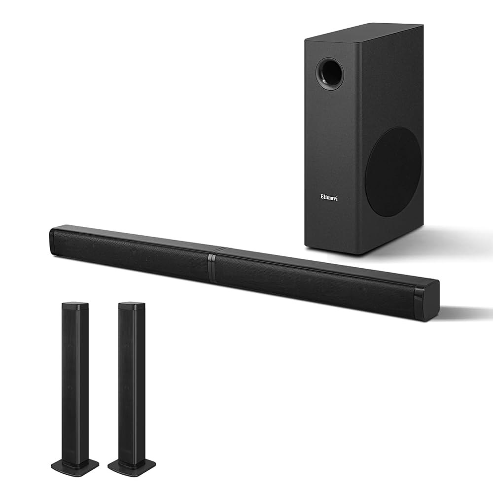 Elimavi 14.9cm(5.5인치) 서브 우퍼가 있는 바 2-in-1, 블루투스 TV, 홈 사운드 딥 시어터용 탈착식 서라운드 및 5.3 RCA, 베이스 2.1채널 게임 시스템 - 상품 이미지