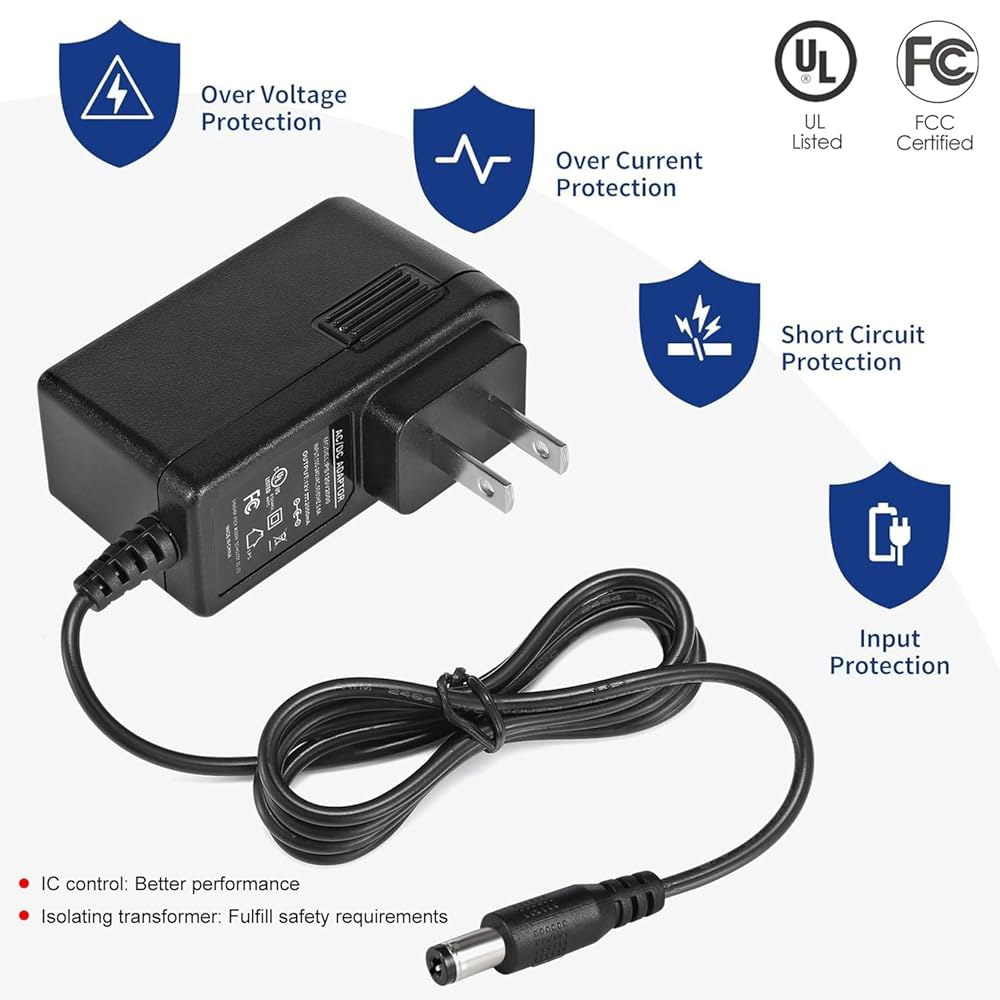 2A 전원 공급 장치 어댑터, 24W UL AC 벽 120V 2암페어 등록, 변압기, 5.5x2.1mm 어댑터 (5팩) DC 충전기 플러그용 스트립 12V 조명, 보안 카메라, - 상세 이미지 2