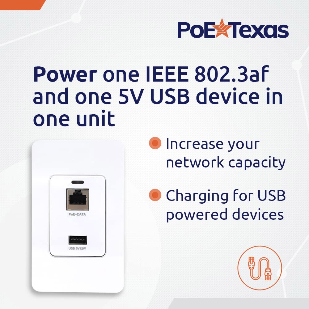 PoE Texas 기가비트 스플리터 벽면 RJ45 USB Wi-Fi 출력 인터넷 이더넷 전화 라우터, 충전 5V 네트워크용 및 카메라, 오버 전원 고속 포트 GAT-USB-IW - 상세 이미지 2