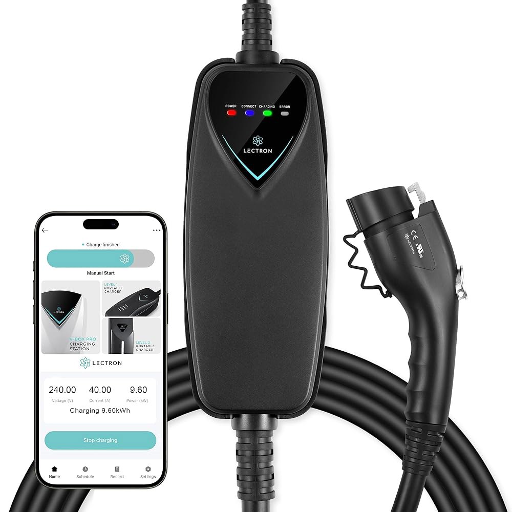 렉트론 레벨 2 J1772 충전기(WiFi 버전) - 240V, 40암페어, NEMA 14-50 플러그, 16피트 연장 코드 전기차용 휴대용 전기차 충전기 - 상품 이미지