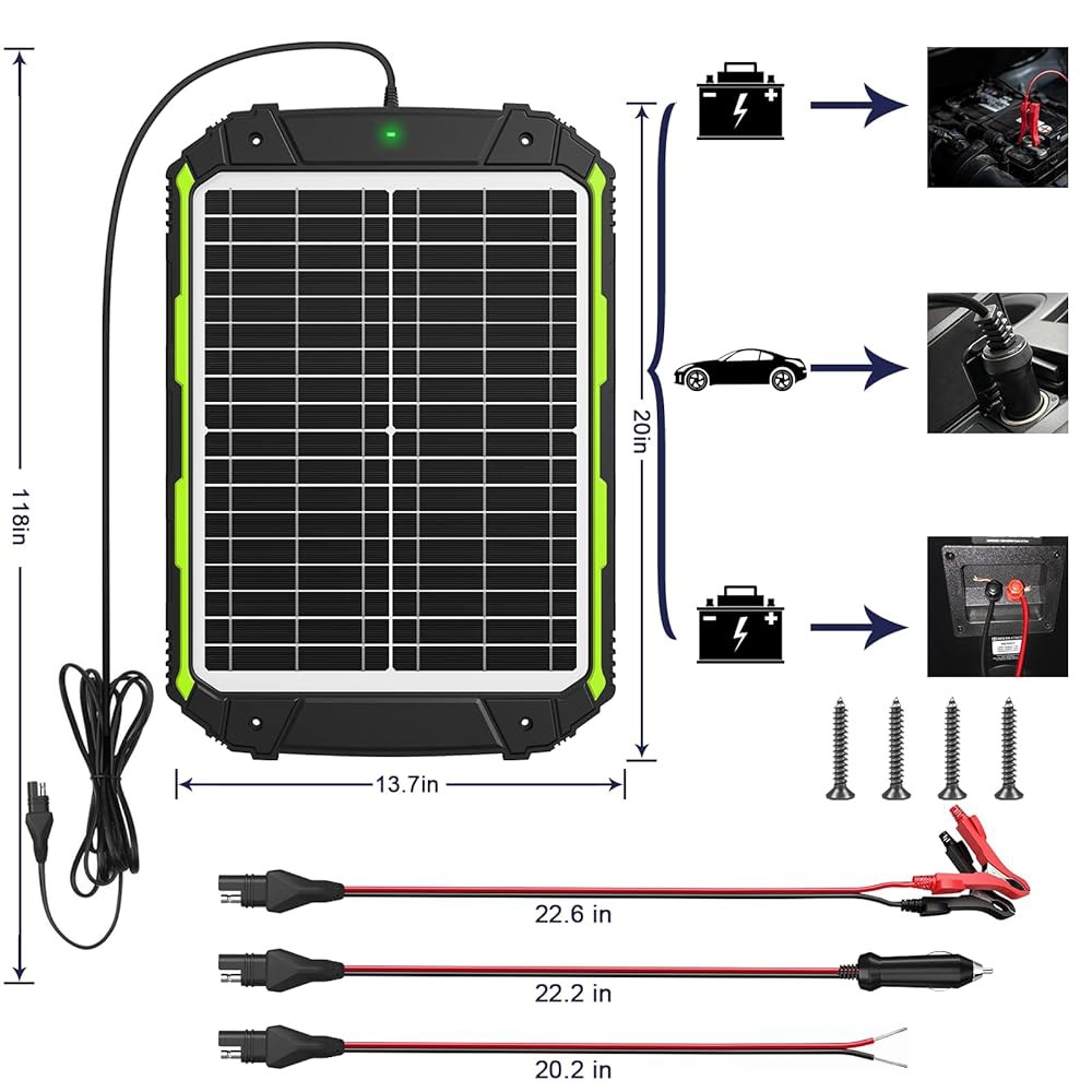 Sun Energyise 20W 12V 태양광 배터리 충전기 및 유지보수, 스마트 MPPT 충전 컨트롤러 내장, 방수 20와트 12볼트 패널 트리클 키트 자동차 오토 보트 RV - 상세 이미지 2