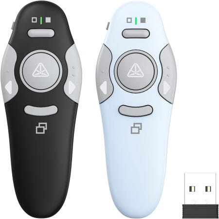 QUI Technology Co.  Ltd. [해외]QUI 2팩 프레젠테이션 클리커 PowerPoint용 무선 프레젠터 원격 Mac용 슬라이드 어드밴스터 Windows용 Google 기조연설(USB 블랙 블루) Black U