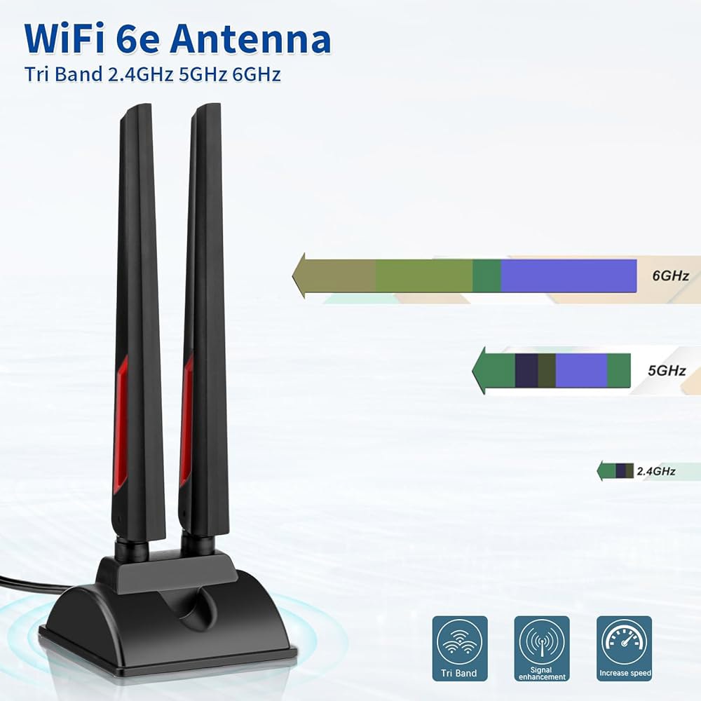Superbat WiFi 6E 트라이밴드 안테나 컴퓨터 6GHz 카드 라우터 무선 케이블 마그네틱 데스크탑 2.4GHz 5GHz 네트워크 안테나, Wi-Fi 베이스 RP-SMA - 상세 이미지 3