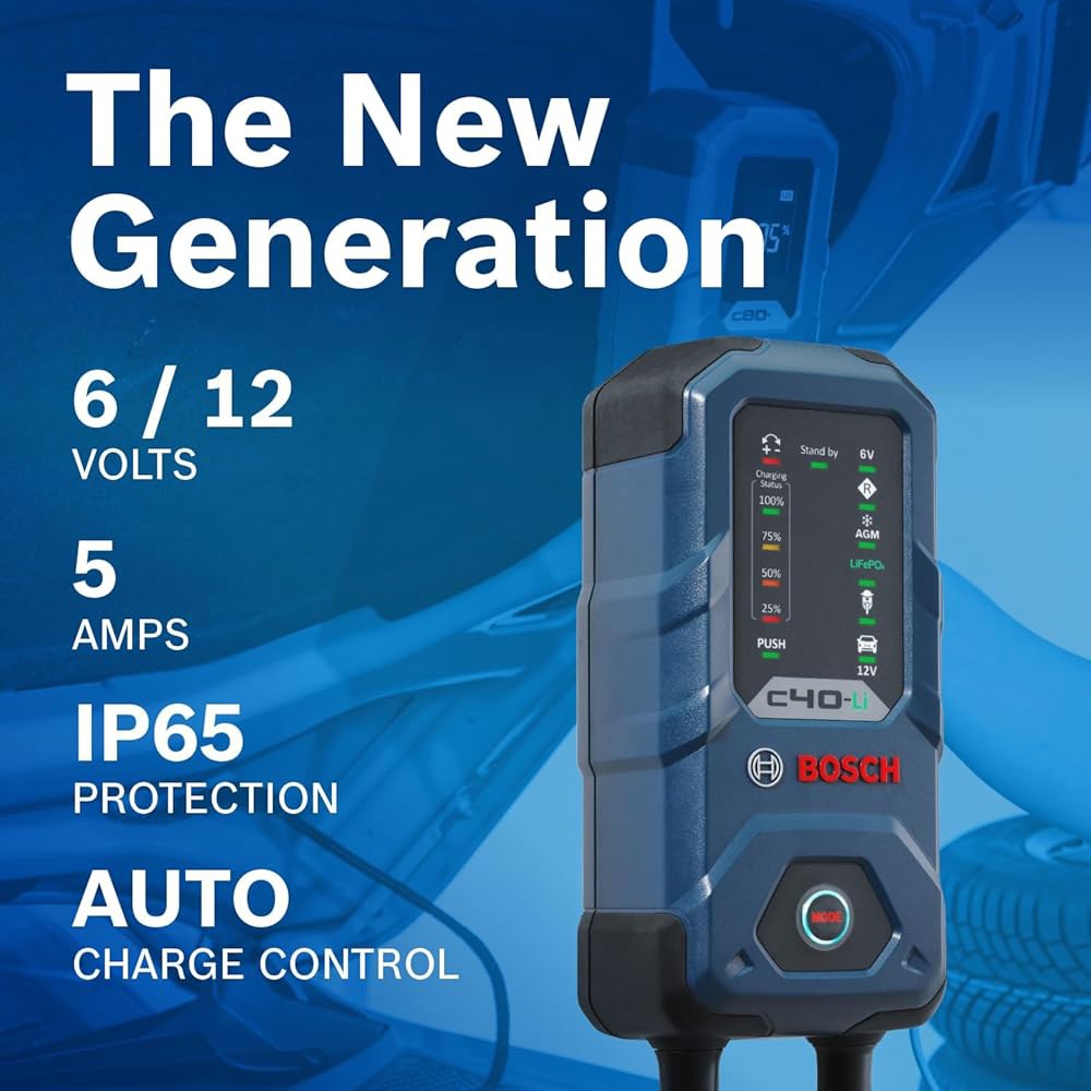Bosch C40-Li 5A 6V / 12V 차세대 배터리 충전기 u2013 스마트 유지보수 및 트리클 기능, 고급 안전 기능 u2013, AGM, EFB, 젤 SLI를 포함한 - 상세 이미지 3