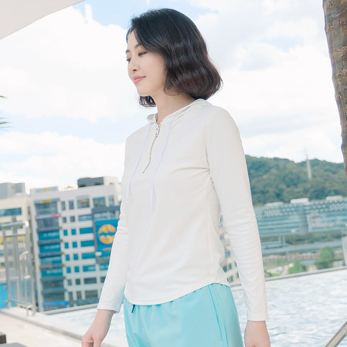 조이마담S7137 베이직 후드 화이트 래쉬가드 상의 50대60대중년여성 빅사이즈수영복 - 상세 이미지 2