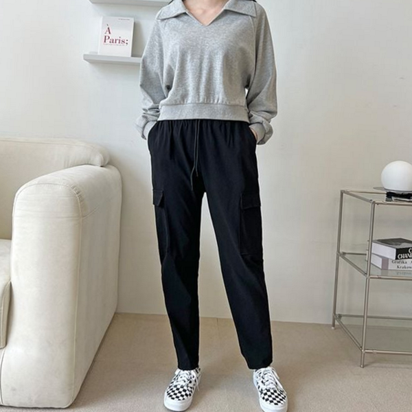 루즈핏 여자 카고 바지 와이드 여성 카고 바지 스트링 데일리 - 상품 이미지