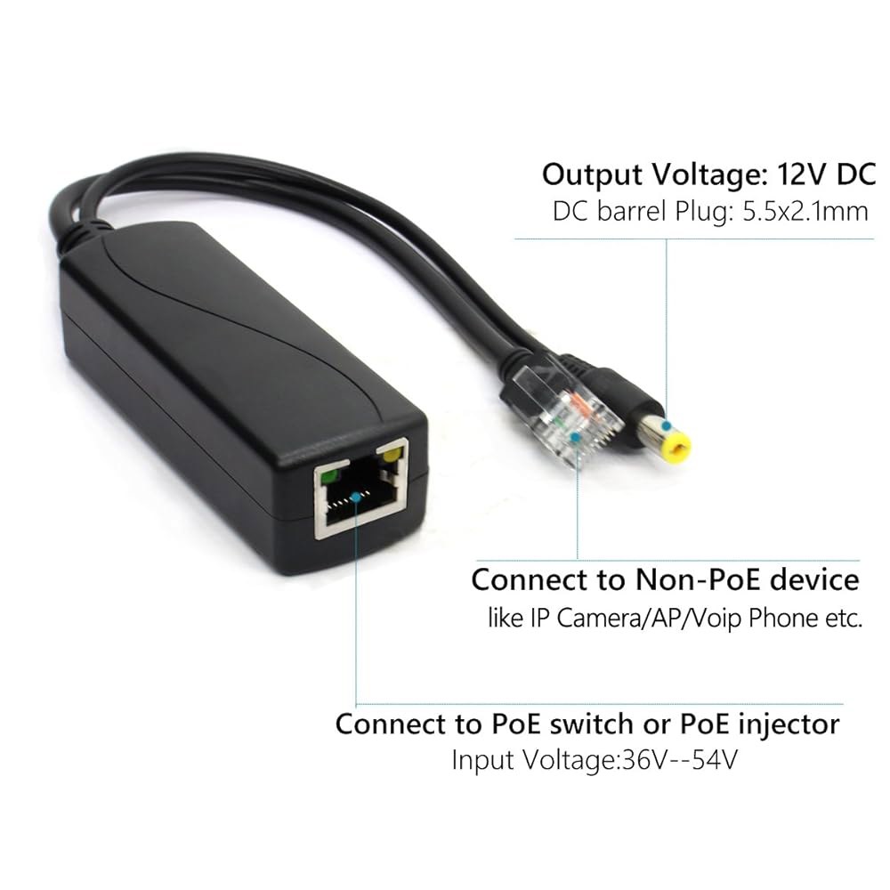 4팩 액티브 48V - 12V AP 스플리터 어댑터, 10/100Mbps, Voip IEEE 준수, 802.3af IP PoE 폰 카메라 - 상세 이미지 3