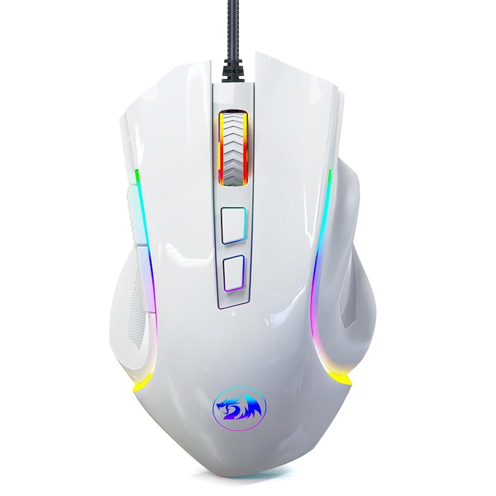Redragon M602 게이밍 마우스, 인체 공학적 RGB 유선 7200 조절 가능한 DPI, 9개의 프로그래밍 버튼, 게이머 사무실용 전문 소프트웨어 [화이트] - 상품 이미지