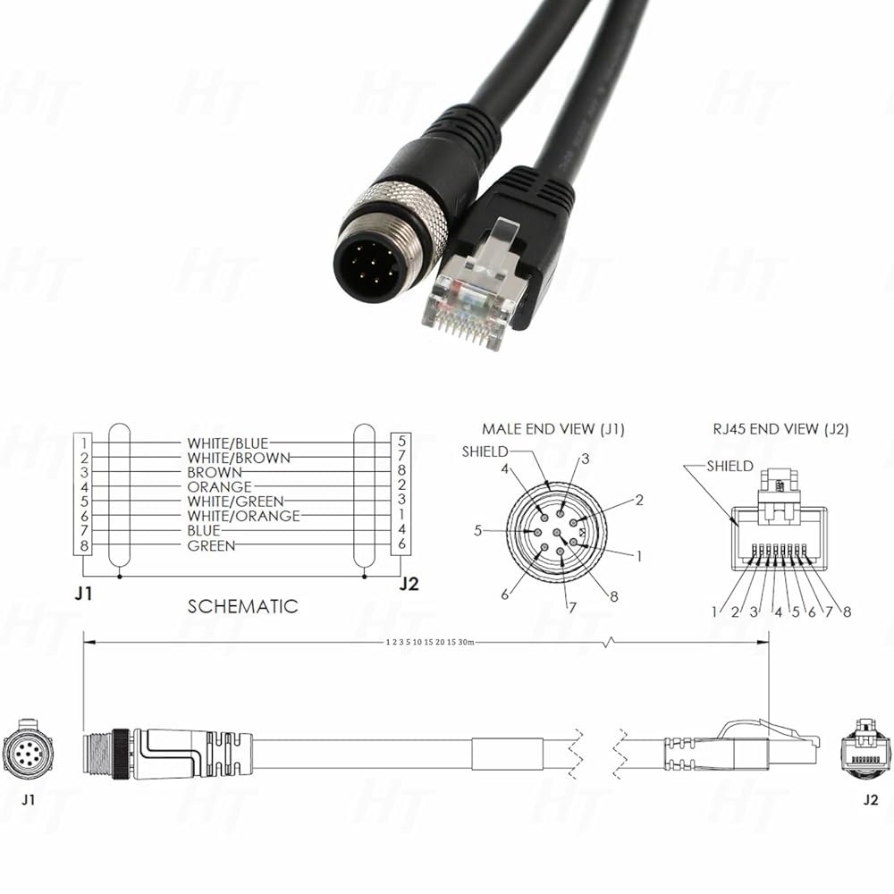 코그넥스 비전 카메라 바코드 리더 MicroHawk 1M용 코드 케이블, RJ45 체커 4G V430-F용 CAT6 A PLC 이더넷 8핀 M12 네트워크 Omron 1 meter - 상세 이미지 3