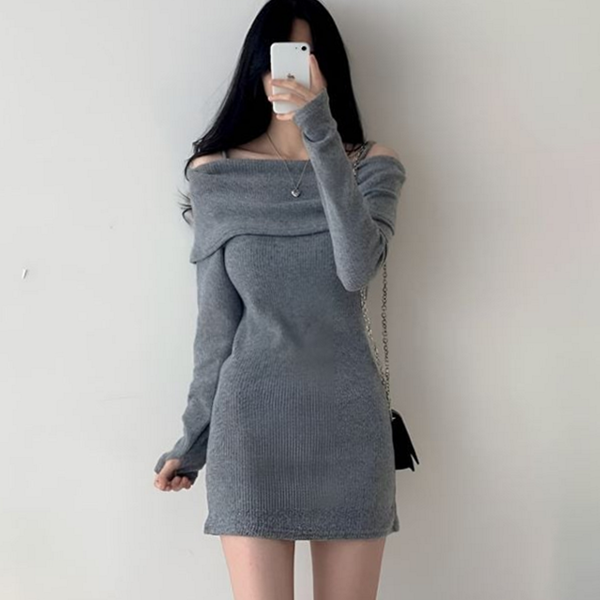 오프숄더 여성 원피스 슬림핏 여자 골지 원피스 데일리 가을 - 상품 이미지