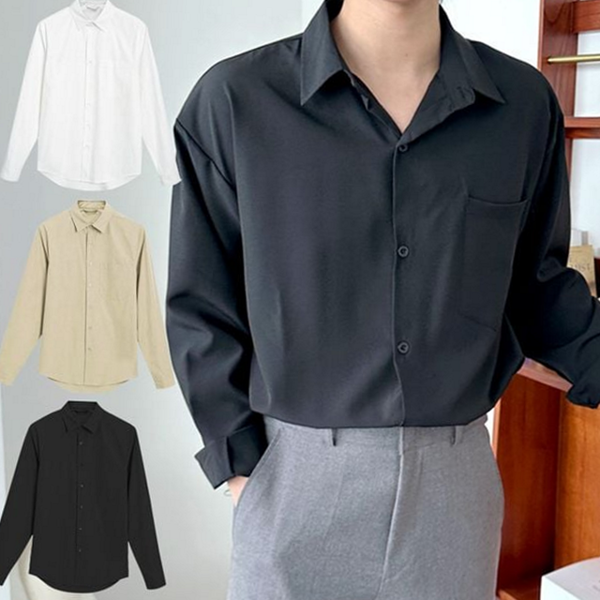 데일리 남성 긴 팔 셔츠 오픈카라 남성 롱 셔츠 루즈핏 - 상품 이미지