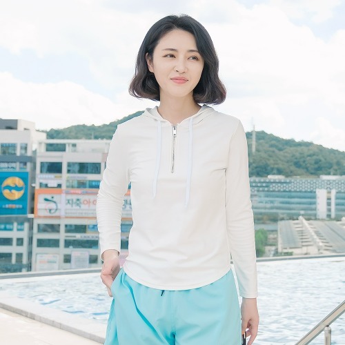 조이마담S7137 베이직 후드 화이트 래쉬가드 상의 50대60대중년여성 빅사이즈수영복 - 상품 이미지