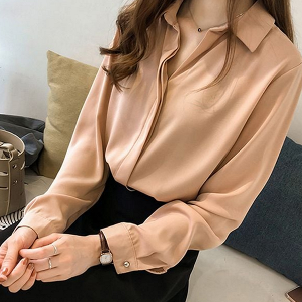 루즈핏 여성 긴 팔 블라우스 카라 여성 셔츠 블라우스 데 - 상품 이미지