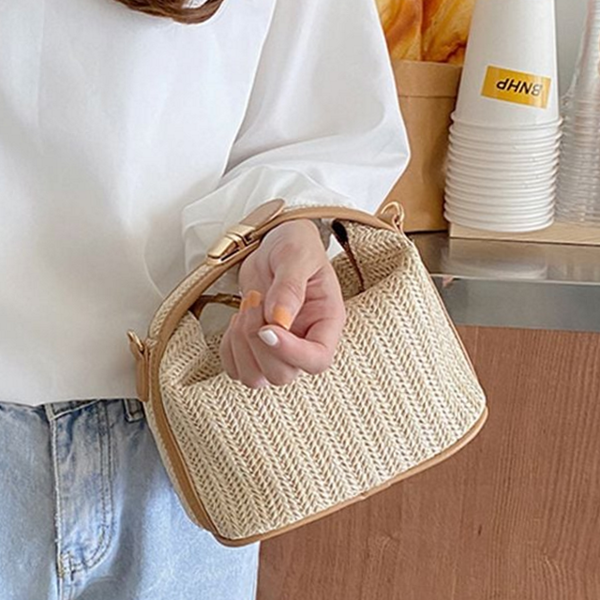 미니 여성 라탄 가방 핸드백 라탄 토트 백 베이지 여자 - 상품 이미지