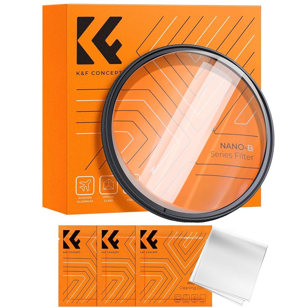 K&F 컨셉 82mm 양방향 블러 고스트 모션 필터 초고속 효과 카메라 렌즈 클리어 광학 유리 청소용 천 포함 67mm - 상품 이미지