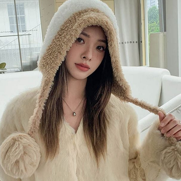 따뜻한 여자 귀달이 모자 페이크 귀달이 털 모자 캐주얼 귀여운 - 상품 이미지