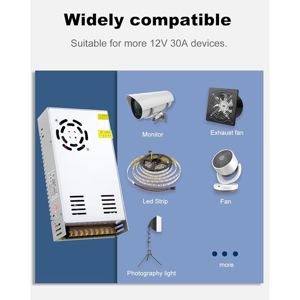 30A 360W DC 전원 공급 라디오 프로젝트용 컴퓨터 AC to CCTV 스트립 장치 변압기 카메라 110/220V 범용 시스템 스위칭 조명 보안 어댑터, LED - 상세 이미지 2